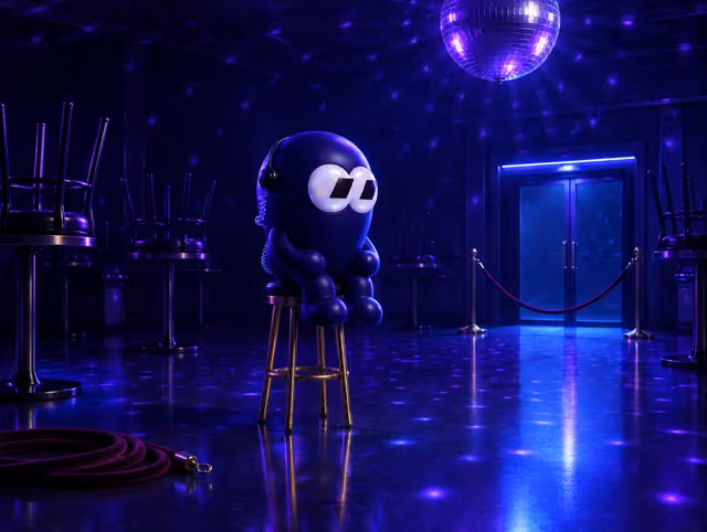 an empty dance floor, the bouncer waiting on a stool